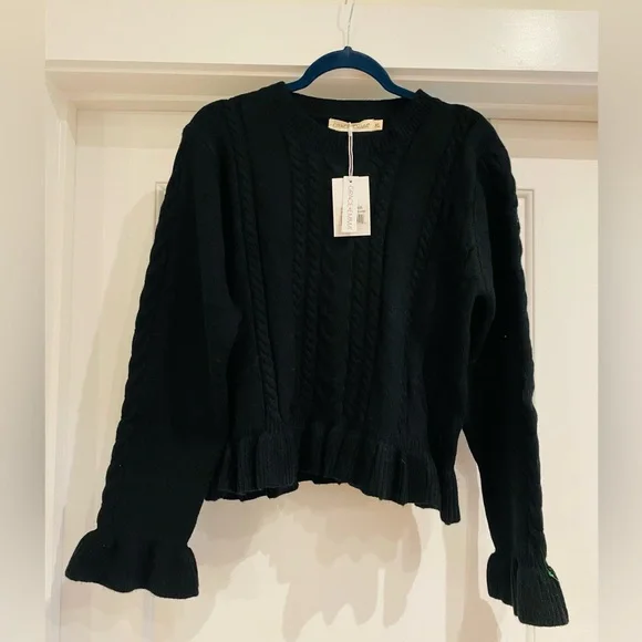 Elegant Black Ruffle Hem Sweater - Picture 2 of 2